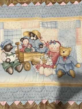 Children's Plush Toy Patchwork Bedding Panel in Blue and Pink